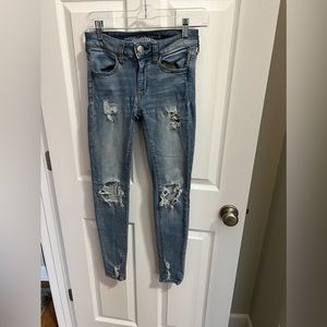 American Eagle Ripped Hi-Rise Jeggings Super Stretch Jeans Size 2 (XS) N…